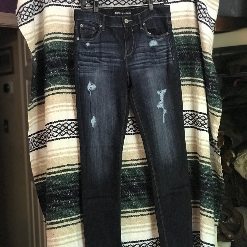 Express Jeans - Mid-Rise Dark Wash Ripped Jeans